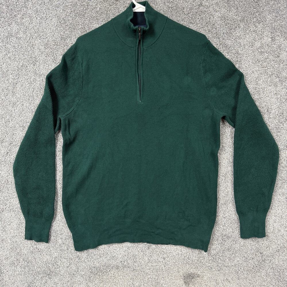 Brooks Brothers Sweater Mens L Green 1/4 Zip Mock Neck Cotton Knit Pullover